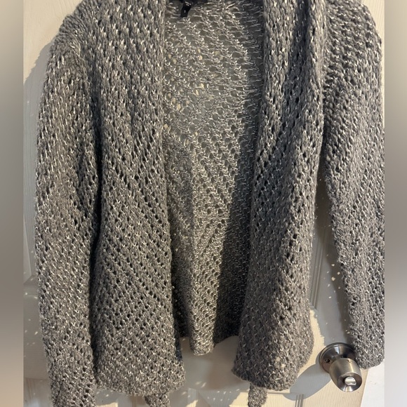 Eileen Fisher Eco Pebble Ash Cardigan Wool Alpaca Open Knit Gray Women Small - Picture 6 of 15